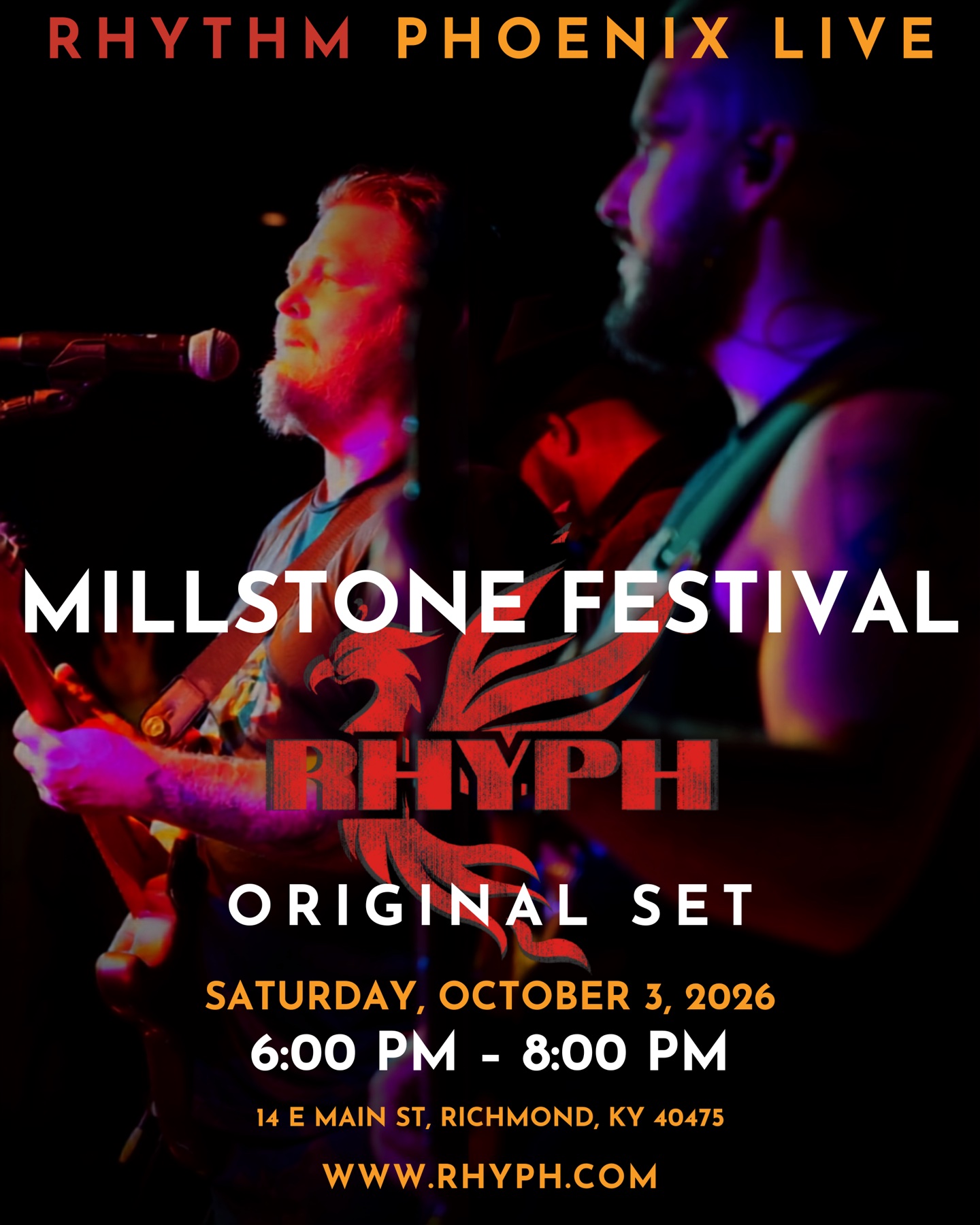Rhythm Phoenix Live at Millstone Festival event poster